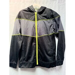 Starter Windbreaker Jacket Kids Large Black Green Full Zip Hooded Retro Track
